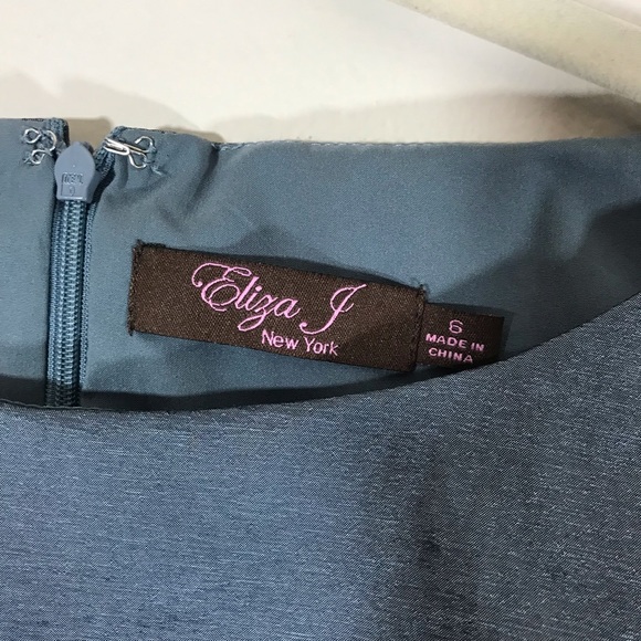 Eliza J blue silver sleeveless dress peplum brooch - Picture 5 of 8